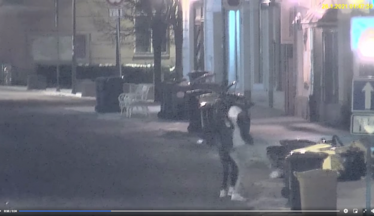 VIDEO: Dva mladíci v centru Jihlavy rozkopali popelnice. Městská policie je vytáhla z taxíku, aby si to šli uklidit