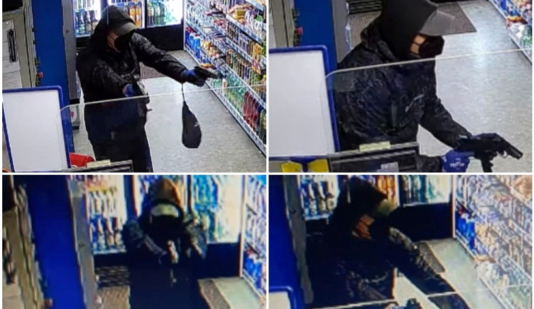 Lupič se dvěma zbraněmi přepadl benzinku v Bíteši, jednou vystřelil. Poznáte ho na fotkách?